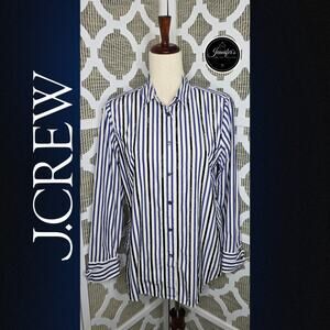 J. Crew Women's Blue & White Stripe Black Beaded Button Blouse Size 10